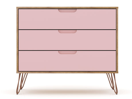 Rockefeller Tall 5-Drawer Dresser and Standard 3-Drawer Dresser in Nature and Rose Pink - Ornate Home