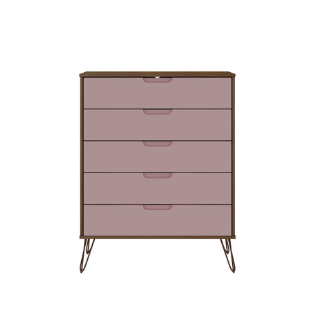 Rockefeller Tall 5-Drawer Dresser and Standard 3-Drawer Dresser in Nature and Rose Pink - Ornate Home