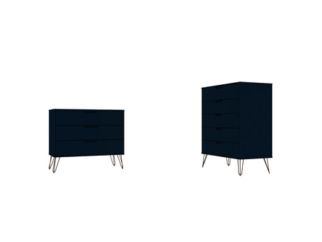 Rockefeller Tall 5-Drawer Dresser and Standard 3-Drawer Dresser in Tatiana Midnight Blue - Ornate Home