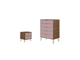 Rockefeller Tall 5-Dresser and 2-Drawer Nightstand in Nature and Rose Pink - Ornate Home