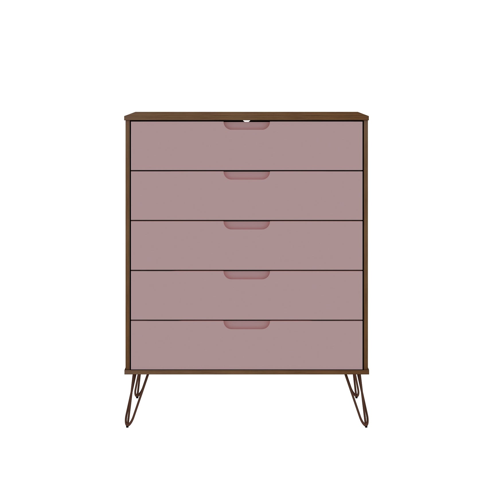 Rockefeller Tall 5-Dresser and 2-Drawer Nightstand in Nature and Rose Pink - Ornate Home