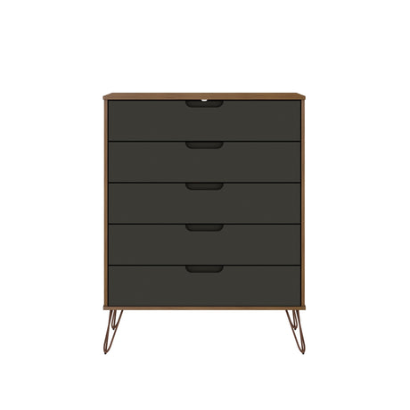 Rockefeller Tall 5-Dresser and 2-Drawer Nightstand in Nature and Textured Grey - Ornate Home