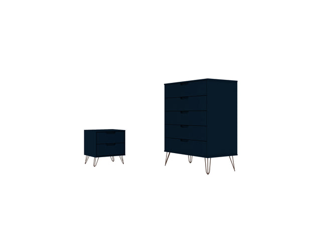 Rockefeller Tall 5-Dresser and 2-Drawer Nightstand in Tatiana Midnight Blue - Ornate Home