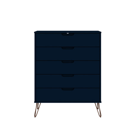Rockefeller Tall 5-Dresser and 2-Drawer Nightstand in Tatiana Midnight Blue - Ornate Home