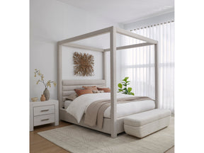 Rockford Upholstered California King Canopy Bed in Turtle Dove Linen - Ornate Home
