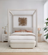 Rockford Upholstered Eastern King Canopy Bed in Turtle Dove Linen - Ornate Home
