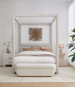 Rockford Upholstered Full Canopy Bed in Turtle Dove Linen - Ornate Home