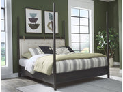 Rockport Full Upholstered Poster Bed in Yin and Turtle Dove Linen - Ornate Home