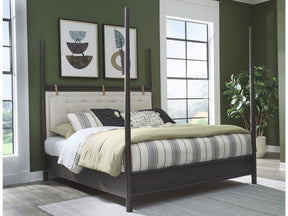 Rockport Queen Upholstered Poster Bed in Yin and Turtle Dove Linen - Ornate Home