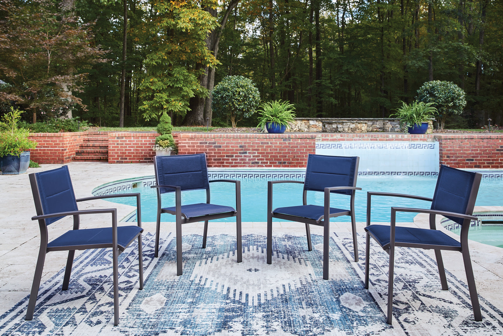 Rocky Creek Blue/Gray Sling Arm Chair (Set of 4) - Ornate Home
