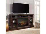 Roddinton Dark Brown 72" TV Stand w/ Electric Fireplace Insert - Ornate Home