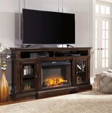 Roddinton Dark Brown 72" TV Stand w/ Electric Fireplace Insert - Ornate Home