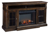 Roddinton Dark Brown 72" TV Stand w/ Electric Fireplace Insert - Ornate Home