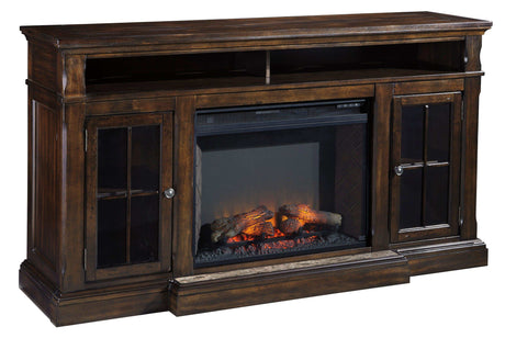Roddinton Dark Brown 72" TV Stand w/ Electric Fireplace Insert - Ornate Home