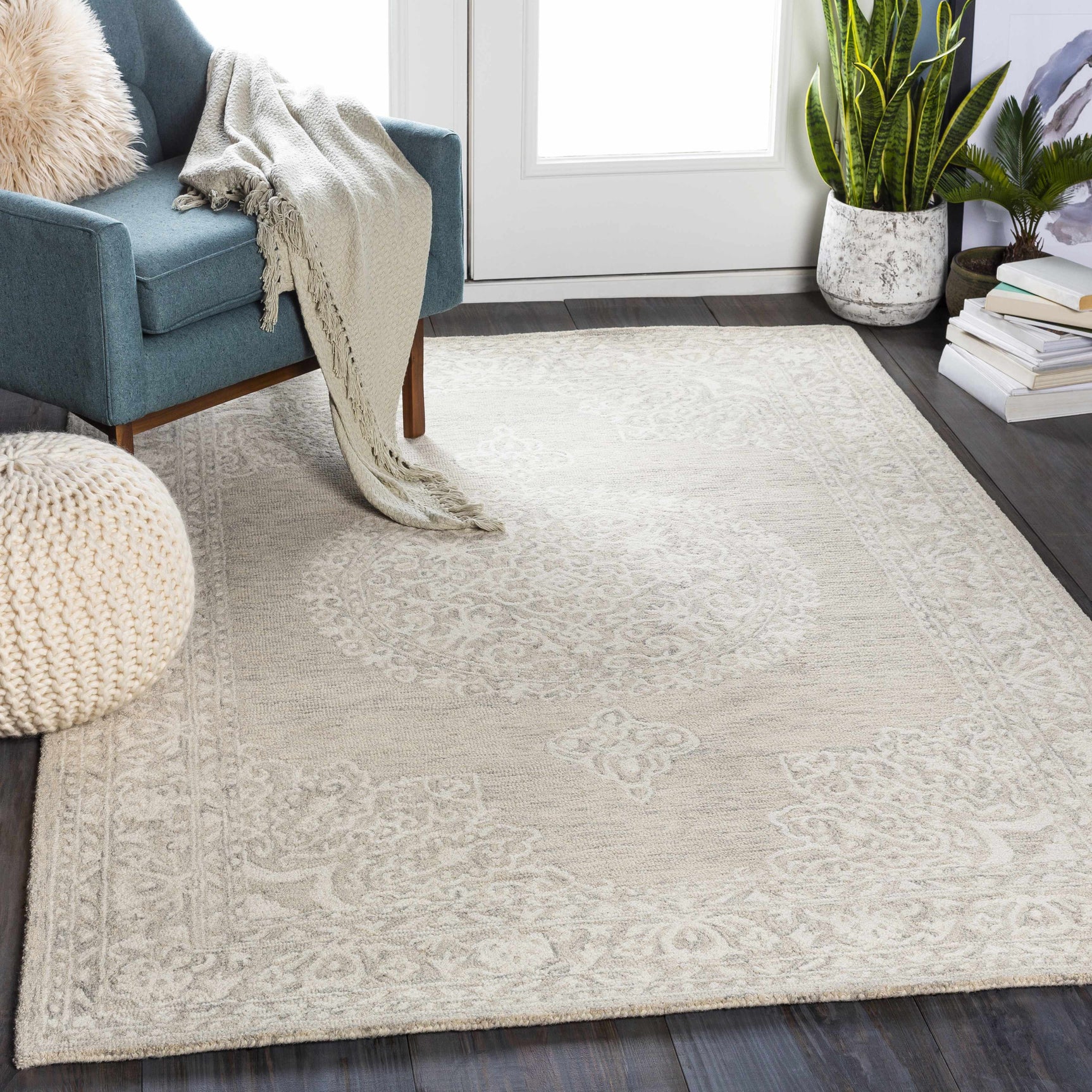 Roessleville Cream Wool Area Rug - Ornate Home