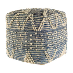 Rofi Blue/Cream Denim and Cotton Stitched Square Pouf