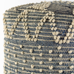 Rofi Blue/Cream Denim and Cotton Stitched Square Pouf