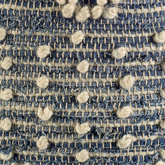 Rofi Blue/Cream Denim and Cotton Stitched Square Pouf