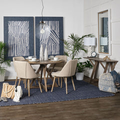 Rofi Blue/Cream Denim and Cotton Stitched Square Pouf