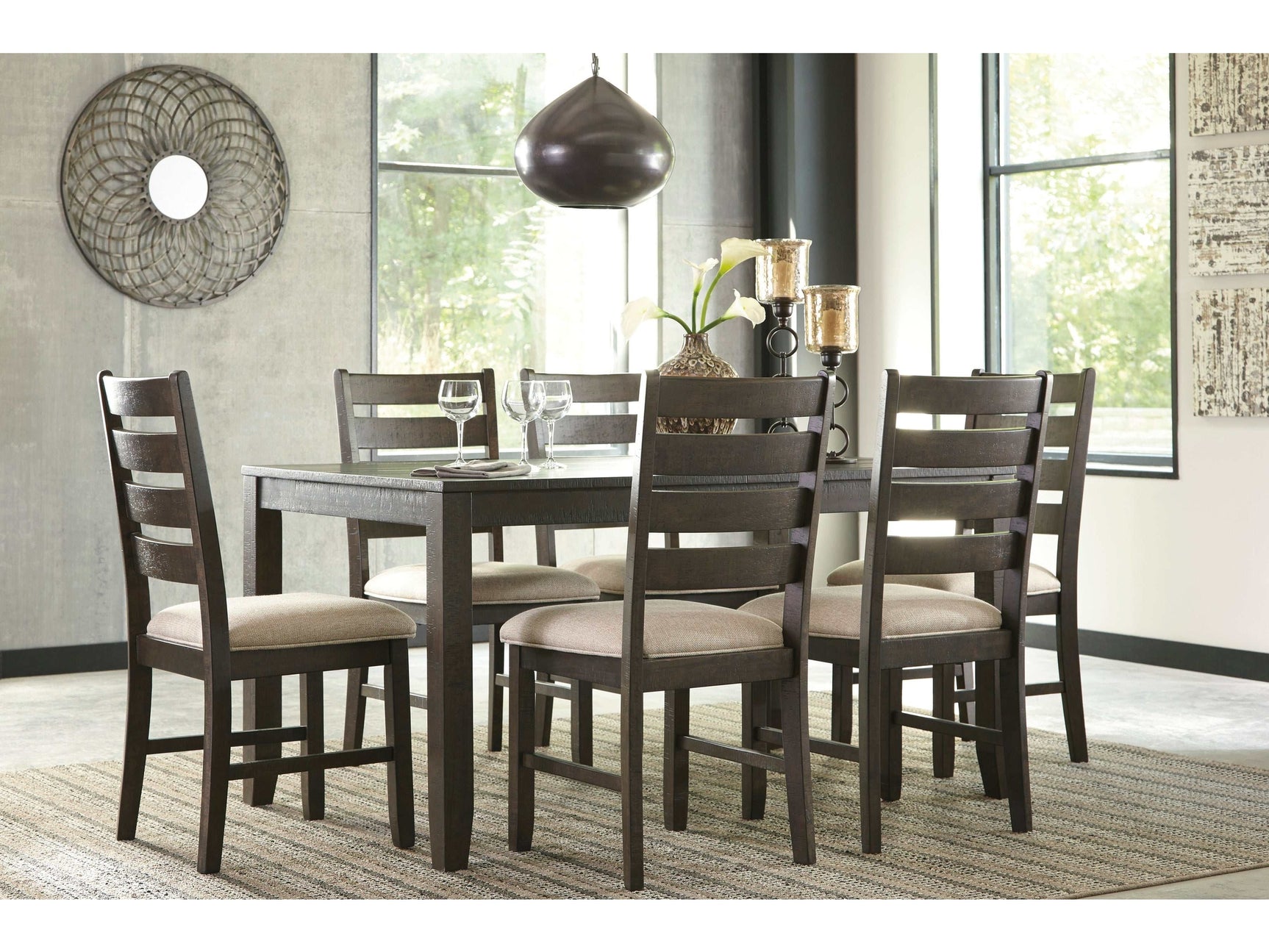 Rokane Brown Dining Room Table & Chairs (Set of 7) (Online Special Price) - Ornate Home