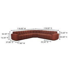 Roman Rust L Shaped Sectional - Ornate Home