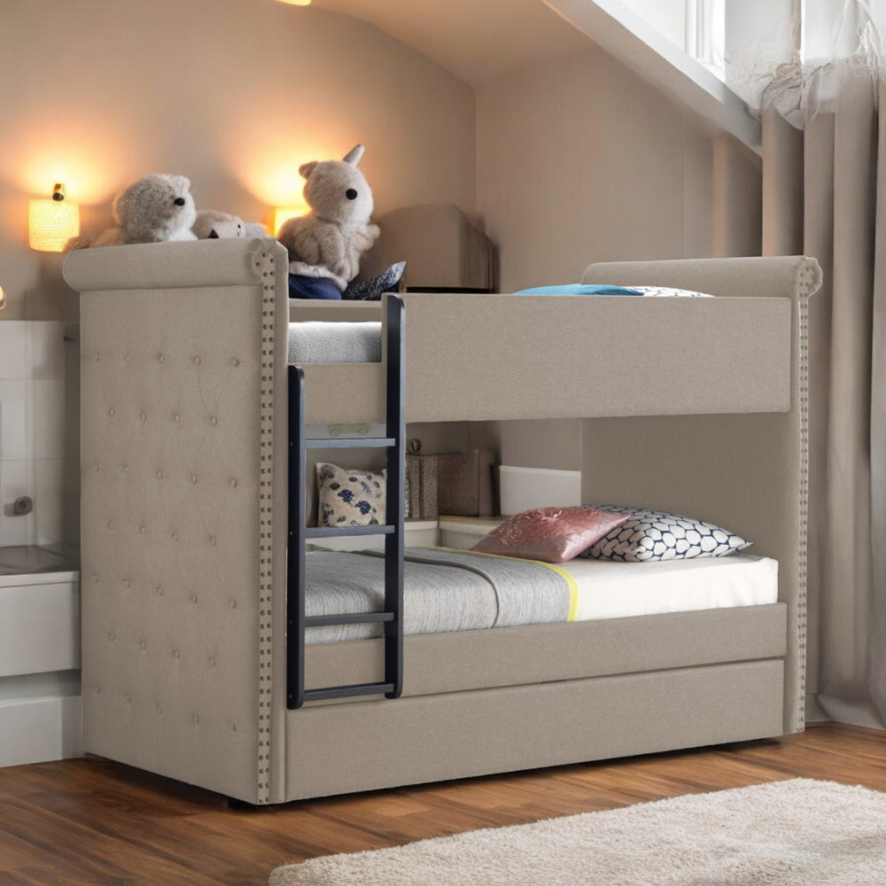 Romana II Beige Fabric Bunk Bed & Trundle (Twin/Twin) - Ornate Home