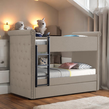 Romana II Beige Fabric Bunk Bed & Trundle (Twin/Twin) - Ornate Home