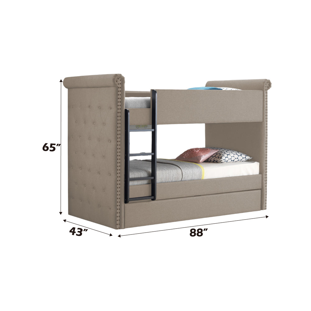 Romana II Beige Fabric Bunk Bed & Trundle (Twin/Twin) - Ornate Home