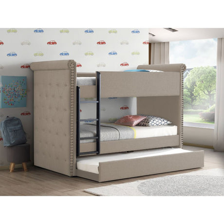 Romana II Beige Fabric Bunk Bed & Trundle (Twin/Twin) - Ornate Home