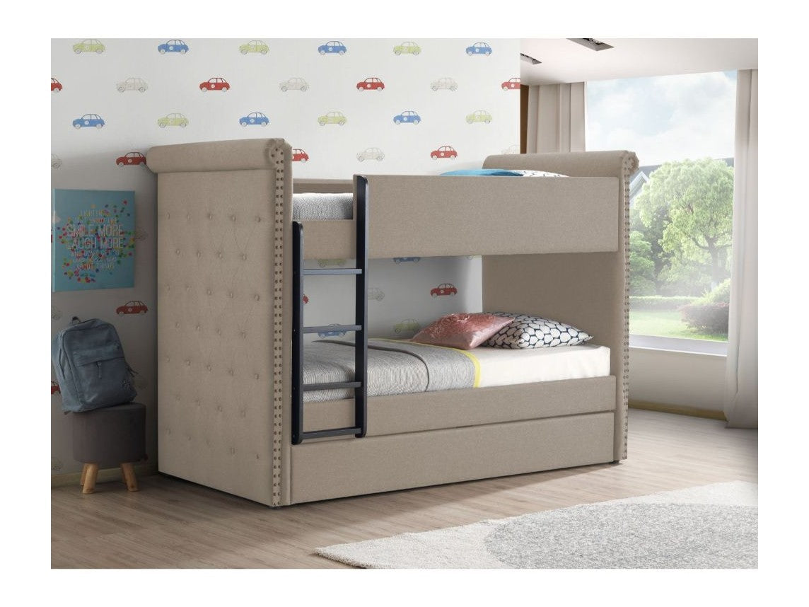 Romana II Beige Fabric Bunk Bed & Trundle (Twin/Twin) - Ornate Home