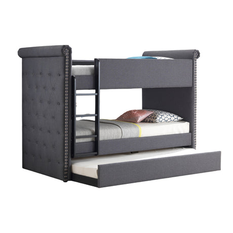 Romana II Gray Fabric Bunk Bed & Trundle (Twin/Twin) - Ornate Home