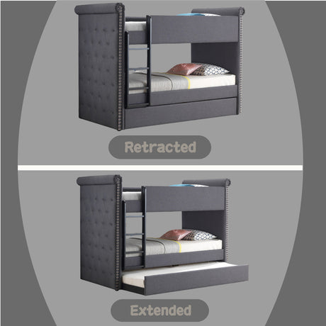 Romana II Gray Fabric Bunk Bed & Trundle (Twin/Twin) - Ornate Home