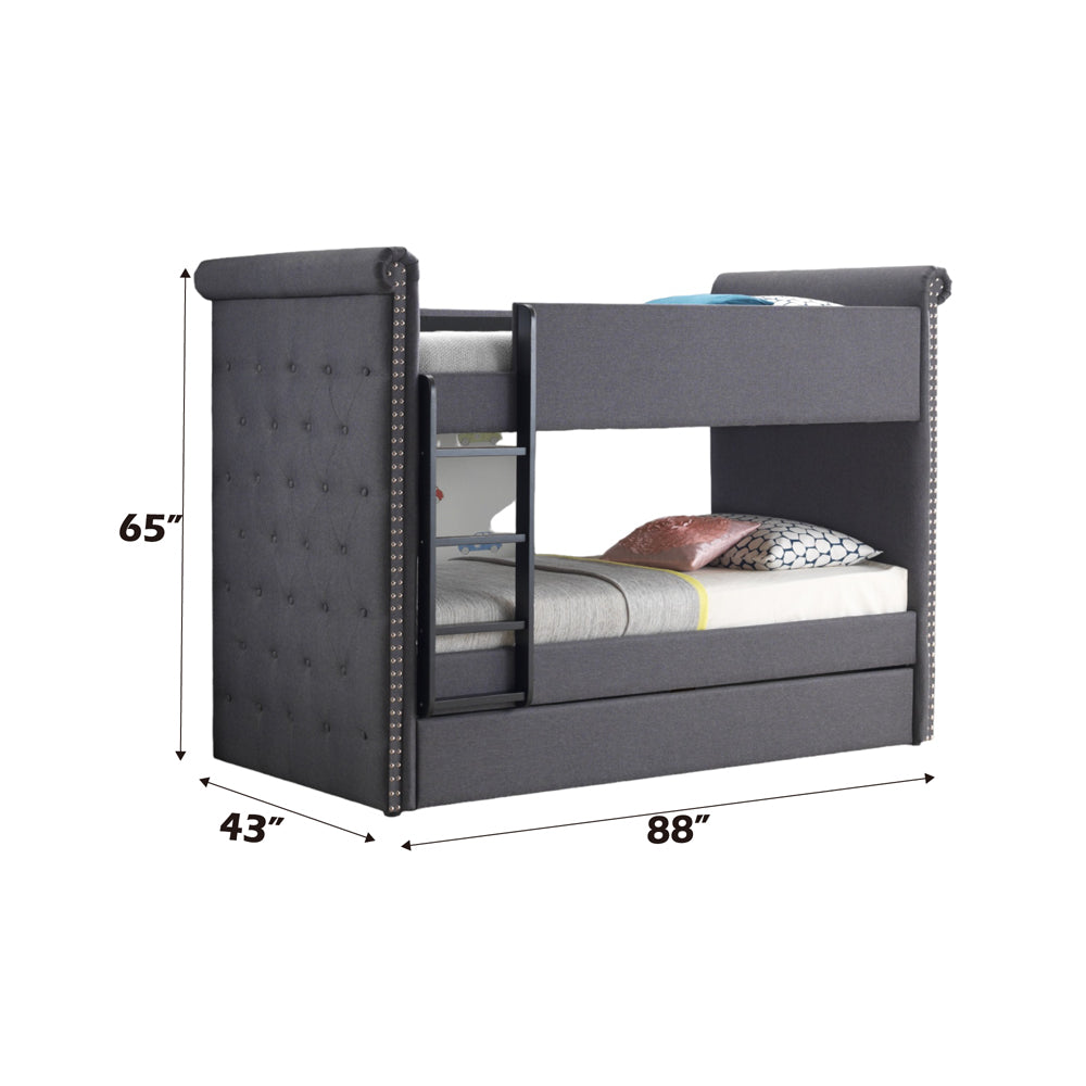 Romana II Gray Fabric Bunk Bed & Trundle (Twin/Twin) - Ornate Home