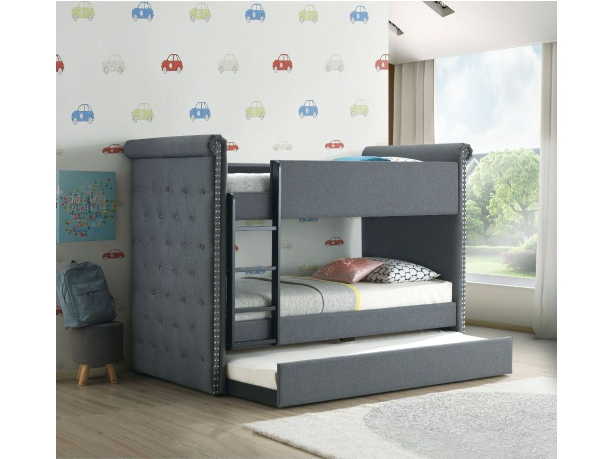 Romana II Gray Fabric Bunk Bed & Trundle (Twin/Twin) - Ornate Home