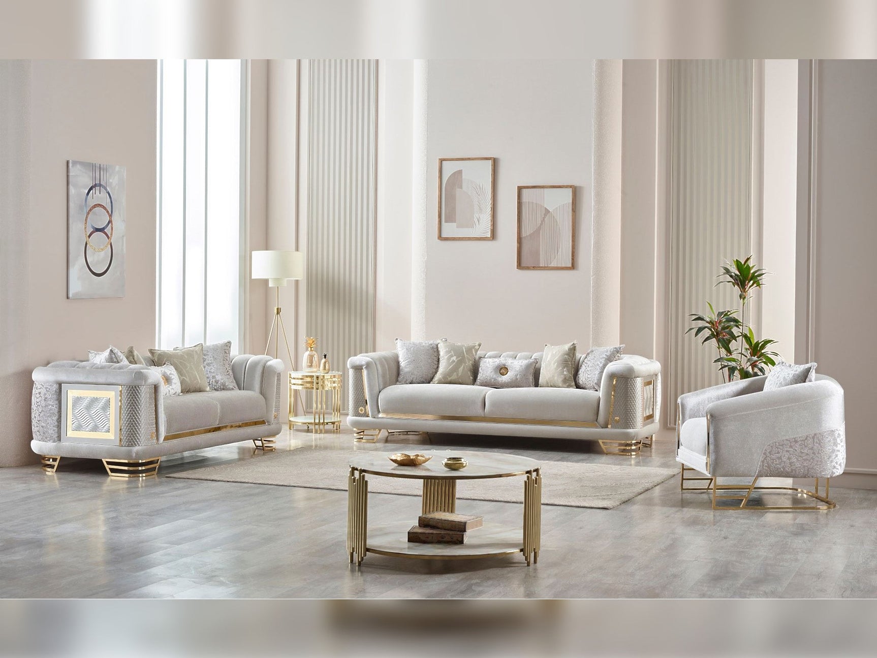 Romans Cream 3-pieces (Sofa & Loveseat & Chair) Living Room Set