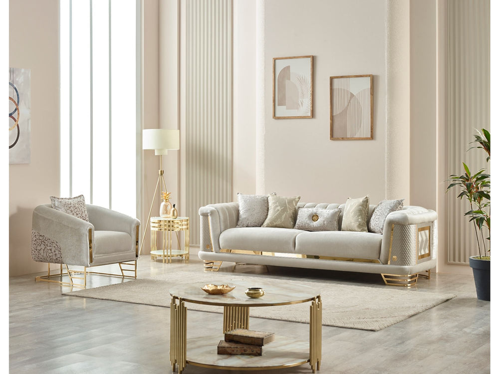 Romans Cream 3-pieces (Sofa & Loveseat & Chair) Living Room Set