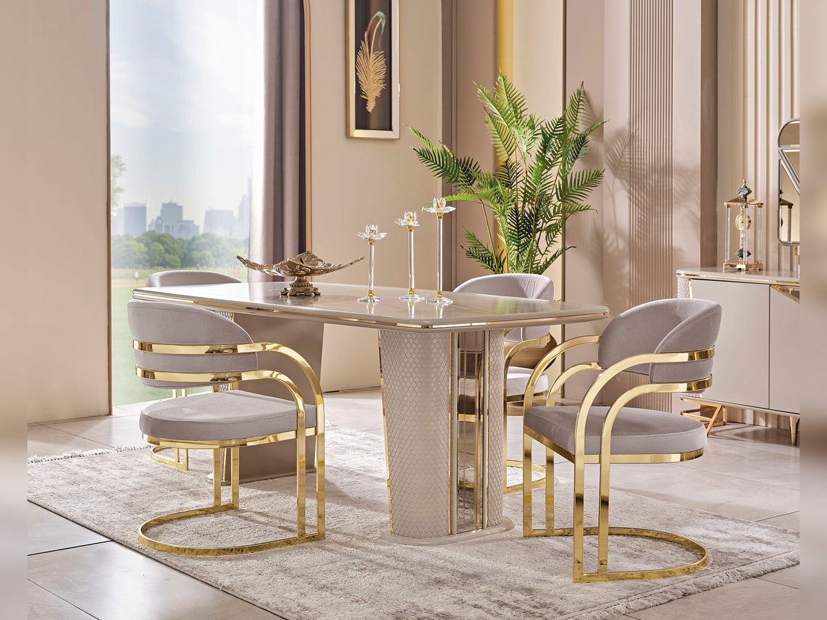 Romans Cream Dining Room Set (Consol With Mirror & Dining Table & 6 Dining Chair) - Ornate Home