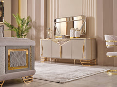 Romans Cream Dining Room Set (Consol With Mirror & Dining Table & 6 Dining Chair) - Ornate Home