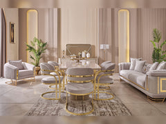 Romans Cream Dining Room Set (Consol With Mirror & Dining Table & 6 Dining Chair) - Ornate Home