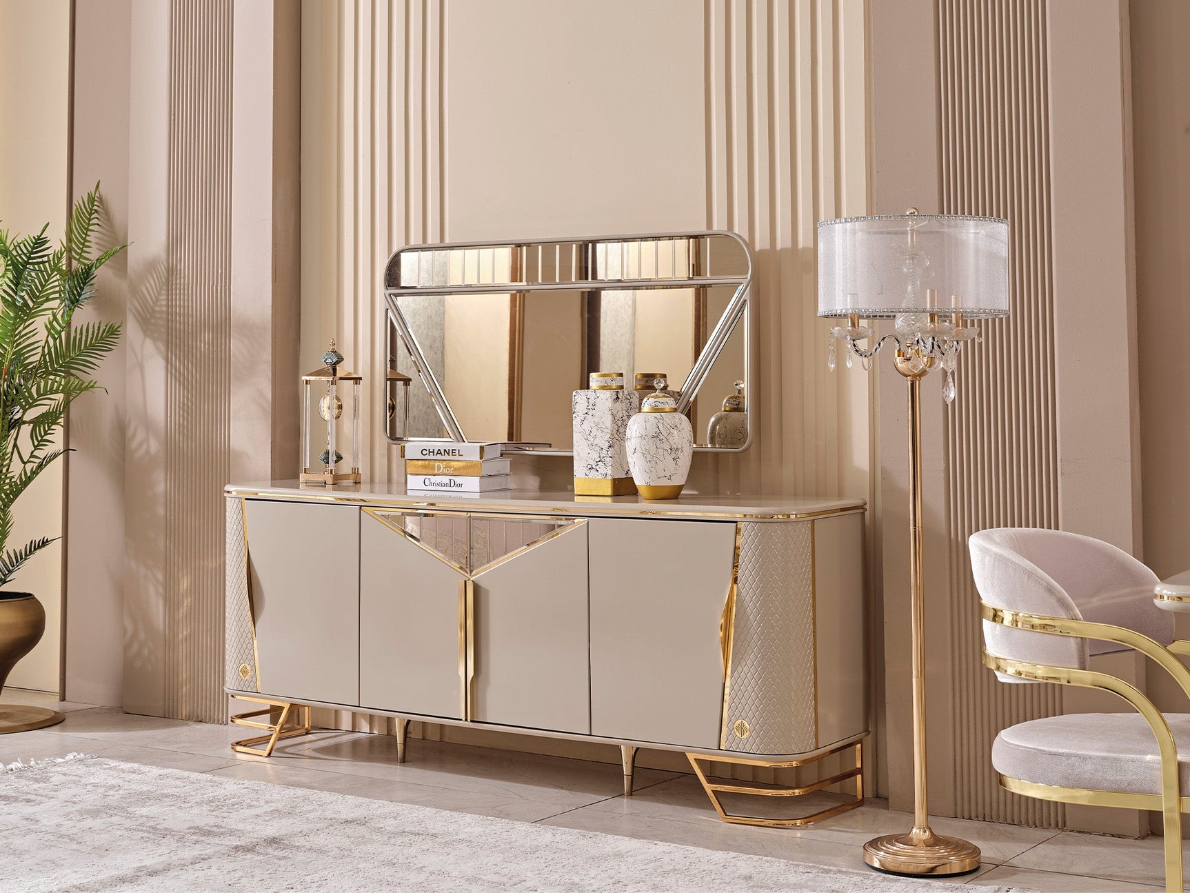 Romans Cream Consol With Mirror