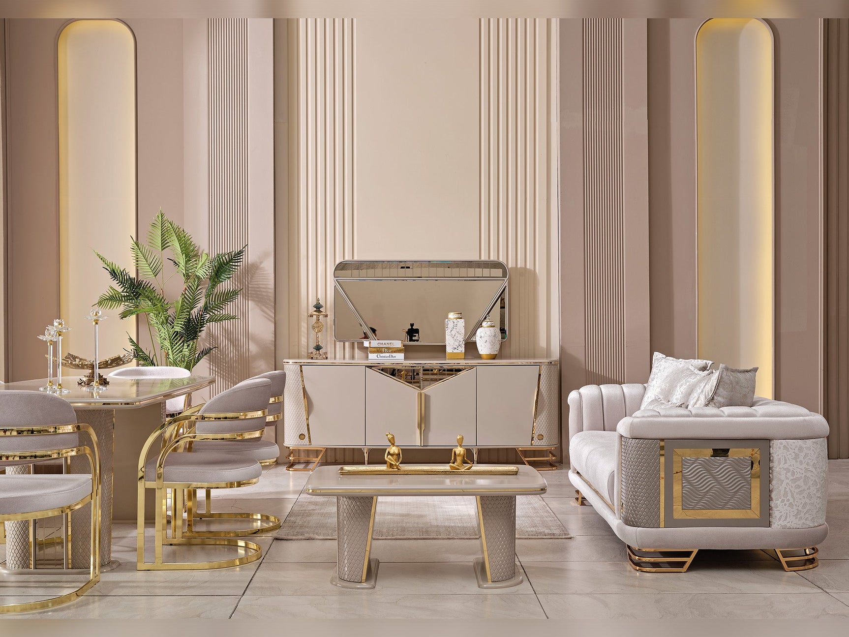 Romans Cream Consol With Mirror