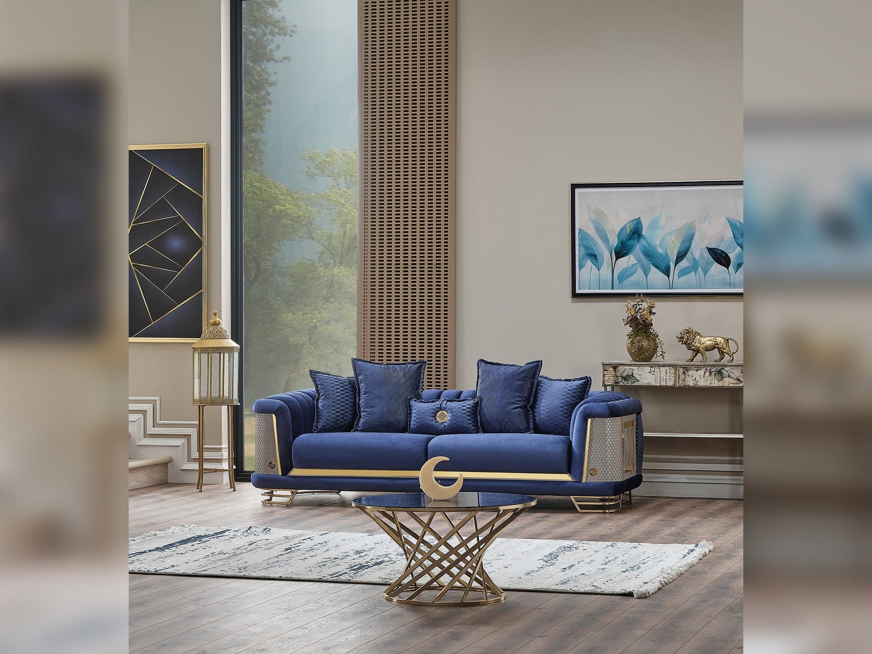 Romans Navy Blue 3-pieces (Sofa & Loveseat & Chair) Living Room Set