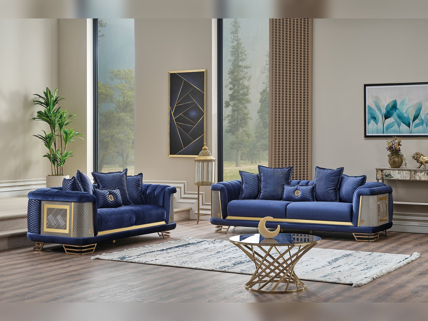Romans Navy Blue Stationary Loveseat