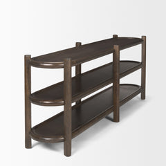 Romi Dark Brown Wood with 3 Shelves Oval Console Table - Ornate Home