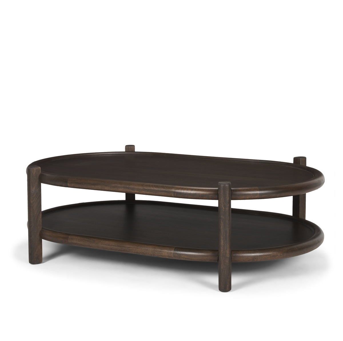 Romi Dark Brown Wood with Bottom Shelf Oval Coffee Table - Ornate Home