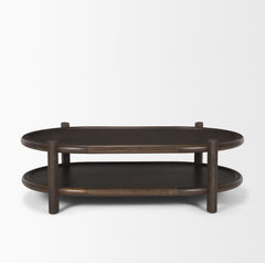 Romi Dark Brown Wood with Bottom Shelf Oval Coffee Table - Ornate Home