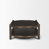 Romi Dark Brown Wood with Bottom Shelf Oval Coffee Table - Ornate Home