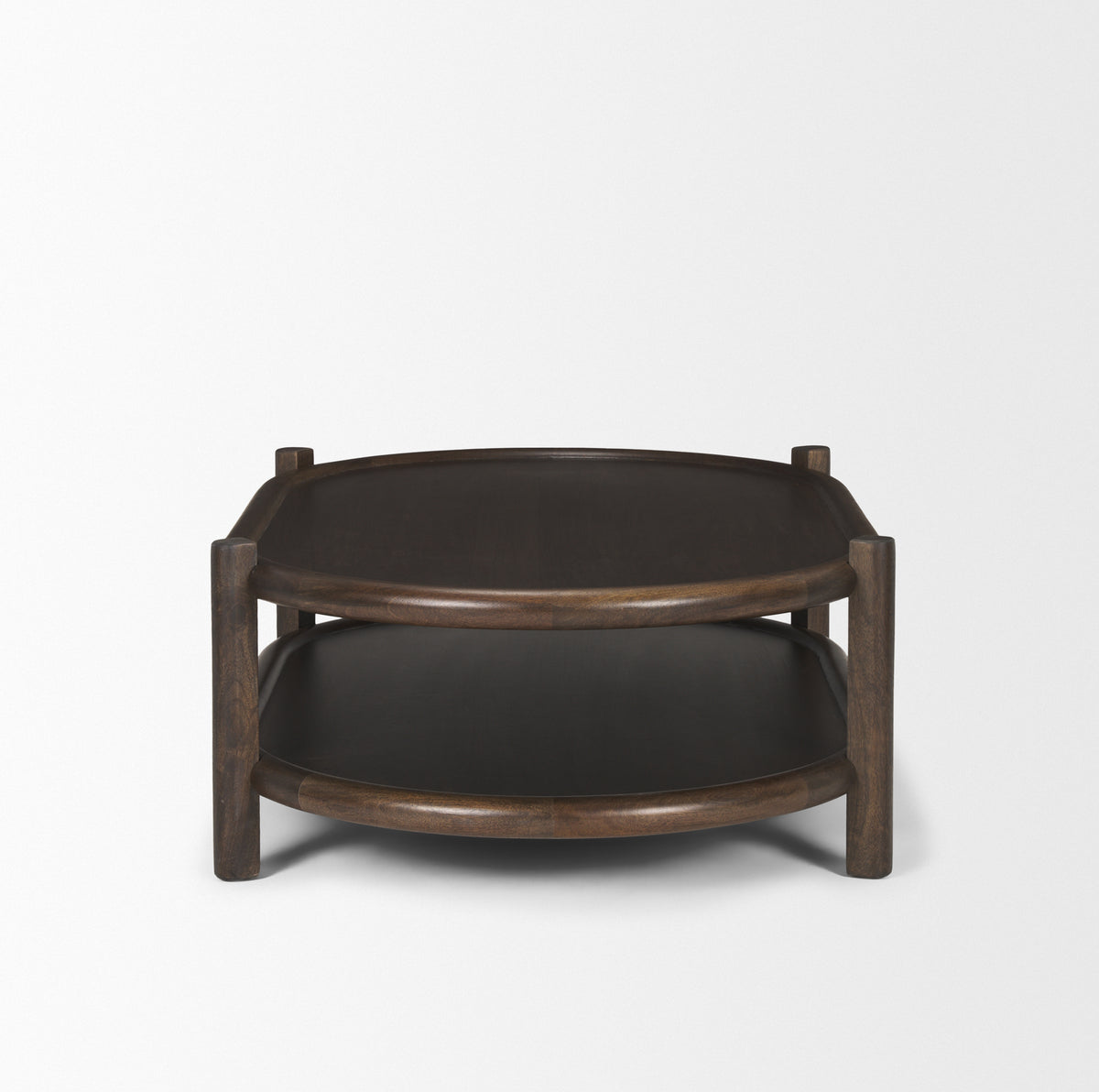 Romi Dark Brown Wood with Bottom Shelf Oval Coffee Table - Ornate Home
