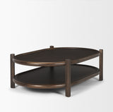 Romi Dark Brown Wood with Bottom Shelf Oval Coffee Table - Ornate Home