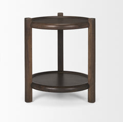 Romi Dark Brown Wood with Bottom Shelf Round Accent Table - Ornate Home